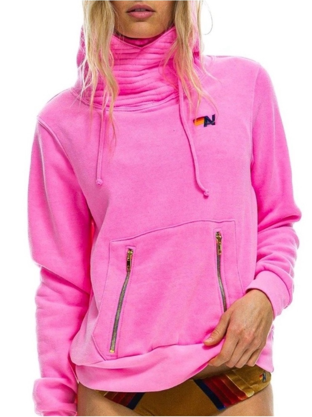 Aviator Nation Neon Pink Ninja Pullover Hoodie Size M Excellent Condition